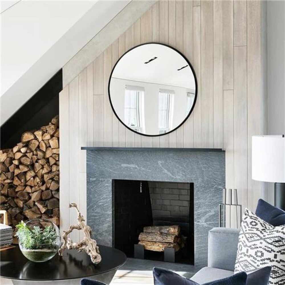 NEW West Elm Black Circle Round Matte Framed Boho Wall Entry Mirror - 24" x 24" - Picture 4 of 10
